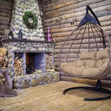 Подвесное двухместное кресло-кокон FISHT горячий шоколад + каркас (Подвесное кресло-кокон FISHT горячий шоколад + бежевая подушка FIS 402)