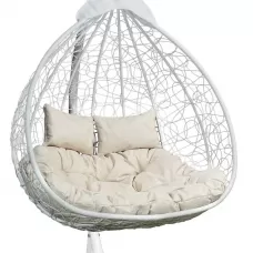 Подвесное двухместное кресло-кокон FISHT белый + каркас (Подвесное кресло-кокон FISHT белый + белая подушка (рогожка)  FIS 206 №1)
