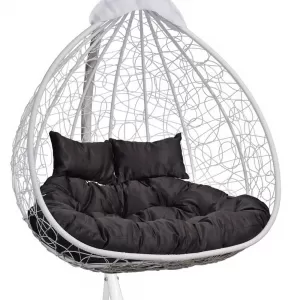 Подвесное двухместное кресло-кокон FISHT белый + каркас (Подвесное кресло-кокон FISHT белый + черная подушка FIS 205)