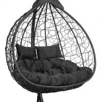 Подвесное двухместное кресло-кокон FISHT черный + каркас (Подвесное кресло-кокон FISHT черный + белая подушка (рогожка)  FIS 106 №1)