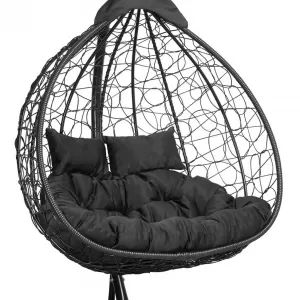 Подвесное двухместное кресло-кокон FISHT черный + каркас (Подвесное кресло-кокон FISHT черный + черная подушка FIS 105)