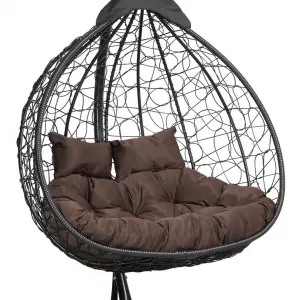 Подвесное двухместное кресло-кокон FISHT черный + каркас (Подвесное кресло-кокон FISHT черный + коричневая подушка FIS 101)