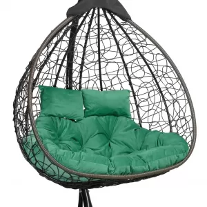 Подвесное двухместное кресло-кокон FISHT коричневый + каркас (Подвесное кресло-кокон FISHT коричневое + зеленая подушка FIS 308)