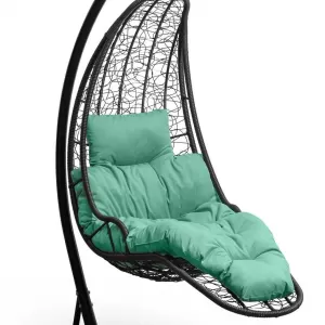 Подвесное кресло-кокон LUNA коричневый + каркас (Подвесное кресло-коконl LUNA коричневый + зеленая подушка (велюр))