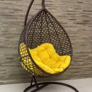 Подвесное кресло-кокон Montblanc (Монблан) коричневый + каркас (Подвесное кресло-кокон Montblanc (Монблан) коричневый + каркас (желтая подушка Relax))