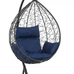 Подвесное кресло-кокон SEVILLA черный + каркас (Подвесное кресло-кокон SEVILLA черный + темно-синяя подушка SEV-1 109)