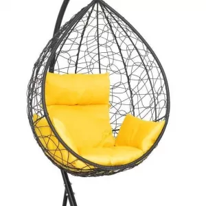 Подвесное кресло-кокон SEVILLA черный + каркас (Подвесное кресло-кокон SEVILLA черный + желтая подушка SEV-1 107)