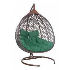 Подвесное двухместное кресло-кокон ФИДЖИ коричневый + каркас (Подвесное кресло-кокон ФИДЖИ коричневый + зеленая подушка (полиэстер) FID 310)