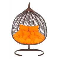 Подвесное двухместное кресло-кокон ФИДЖИ коричневый + каркас (Подвесное кресло-кокон ФИДЖИ коричневый + оранжевая подушка (полиэстер) FID 312)