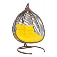 Подвесное двухместное кресло-кокон ФИДЖИ коричневый + каркас (Подвесное кресло-кокон ФИДЖИ коричневый + оранжевая подушка (полиэстер) FID 312)