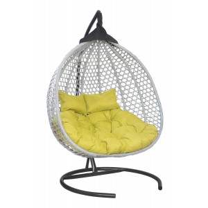 Подвесное двухместное кресло-кокон ФИДЖИ серый + каркас (Подвесное кресло-кокон ФИДЖИ серый + салатовая подушка (полиэстер) FID 503/1)