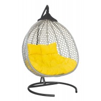 Подвесное двухместное кресло-кокон ФИДЖИ серый + каркас (Подвесное кресло-кокон ФИДЖИ серый + желтая подушка (полиэстер) FID 511)