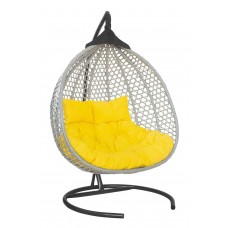 Подвесное двухместное кресло-кокон ФИДЖИ серый + каркас (Подвесное кресло-кокон ФИДЖИ серый + оранжевая подушка (полиэстер) FID 512)