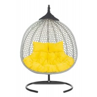 Подвесное двухместное кресло-кокон ФИДЖИ серый + каркас (Подвесное кресло-кокон ФИДЖИ серый + желтая подушка (полиэстер) FID 511)