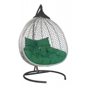 Подвесное двухместное кресло-кокон ФИДЖИ серый + каркас (Подвесное кресло-кокон ФИДЖИ серый + зеленая подушка (полиэстер) FID 510)